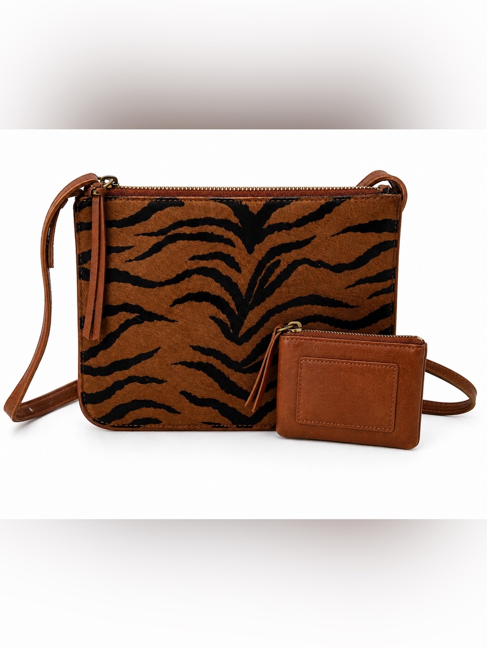 Madewell The Simple Crossbody and wallet in Tiger Print Calf Hair & leather